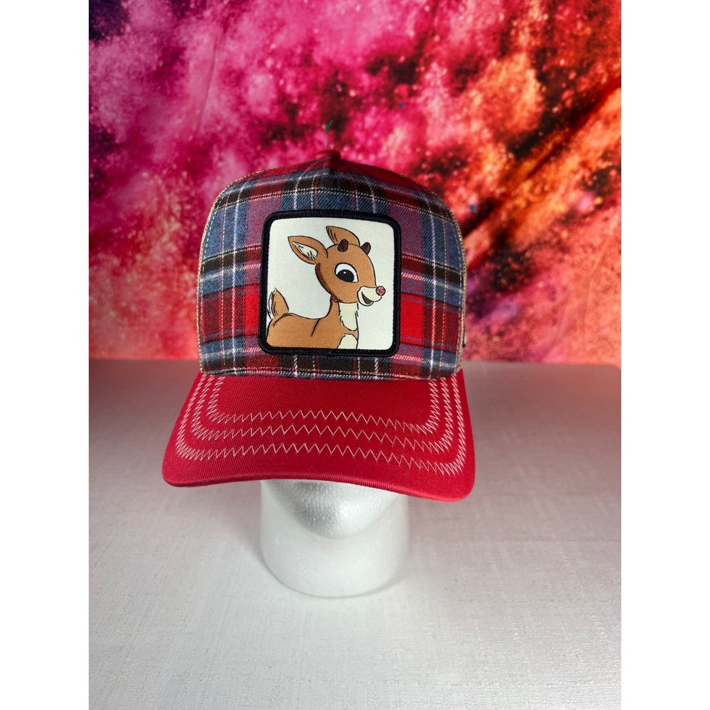 Overlord Rudolph the Red-Nosed Reindeer Plaid Trucker Hat Red Snapback Cap